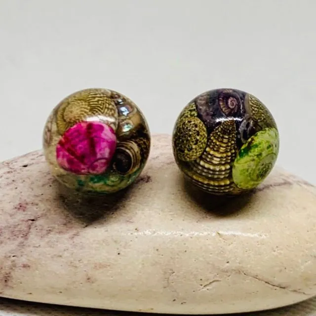 Big glass ball stud seashell earrings