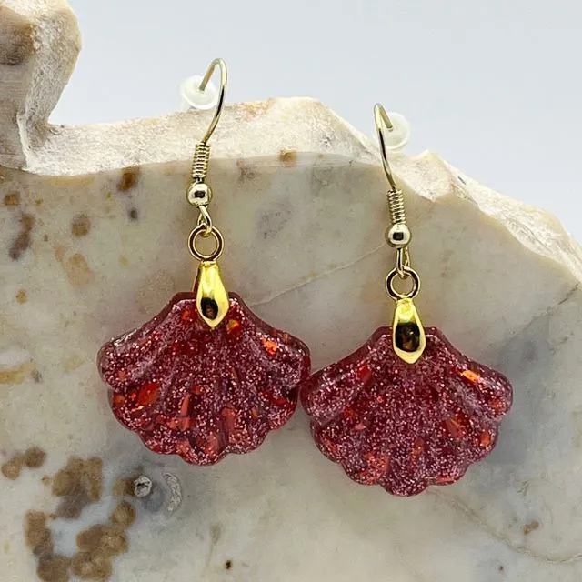 Coral Glitter Seashell Earrings set of 2