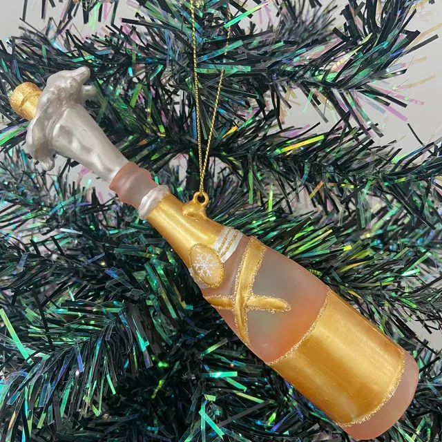 Glass hanging champagne bottle Christmas tree ornament
