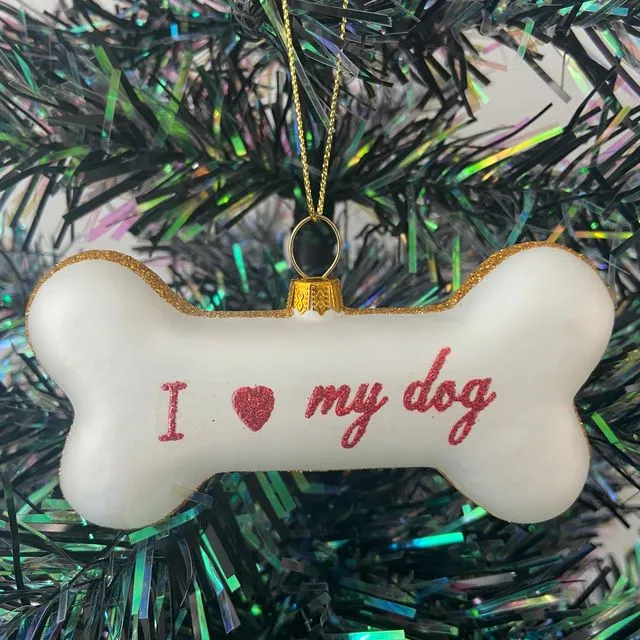I love my dog hanging glass Christmas tree hanging bone ornament
