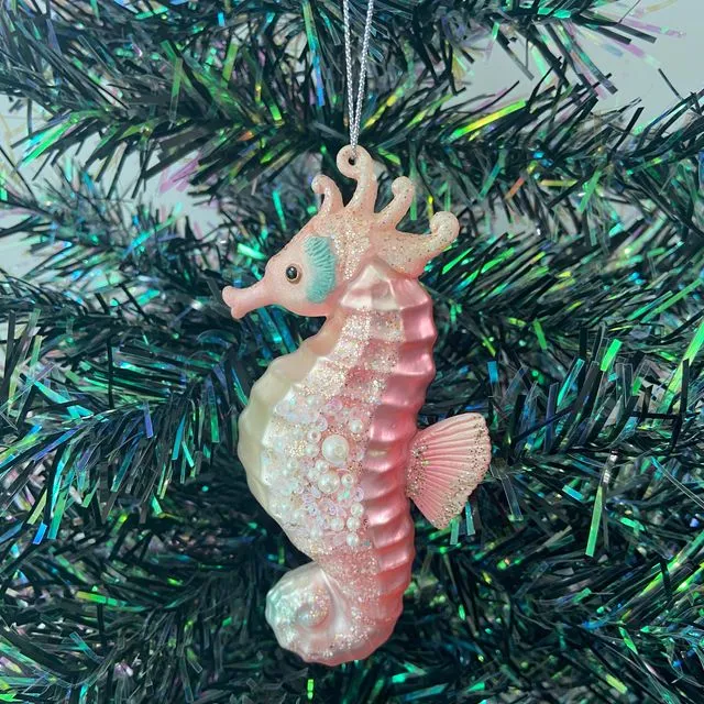 Glass sea horse hanging Christmas tree ornament