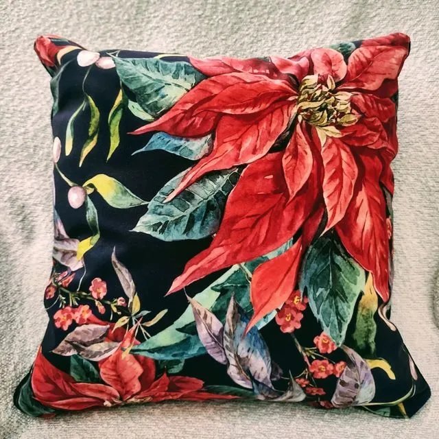 Christmas Pionsettia Flower Velvet Cushion