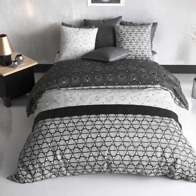 Parure de lit housse de couette avec taie d'oreiller 100% Coton 57 fils Black & White Taille 220 x 240 cm