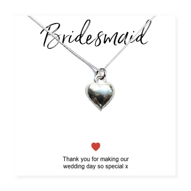 Bridesmaids Heart Necklace & Thank You Card 602