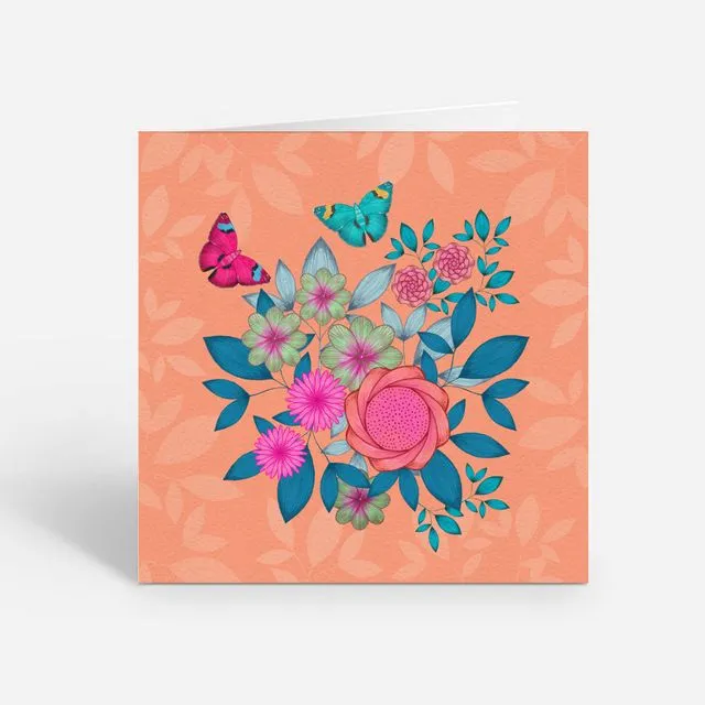 Butterflies and Flowers in an Orange background Card
