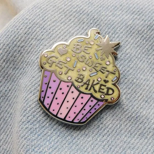 Get Baked Enamel Pin Badges - Lime/Purple