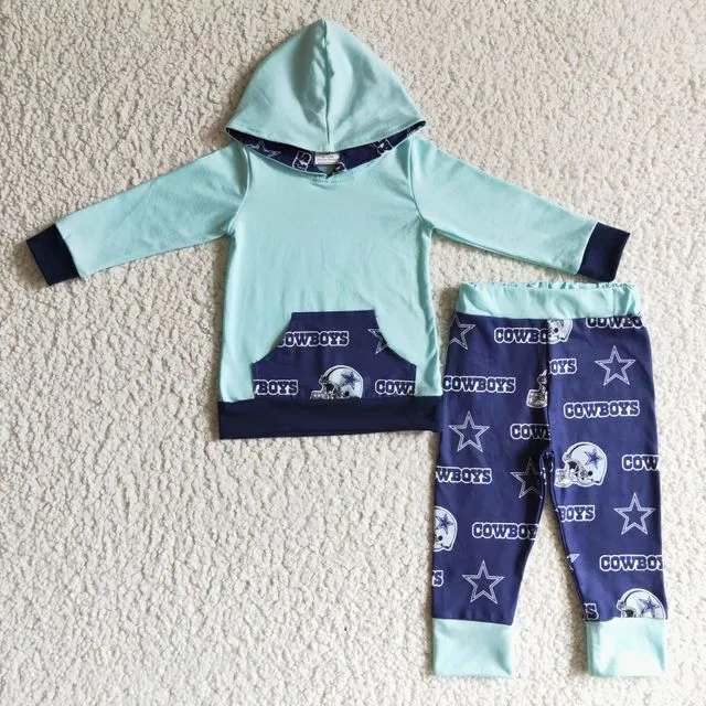 Boy Blue Pocket Letter Print Long Sleeve Hoodie Outfit