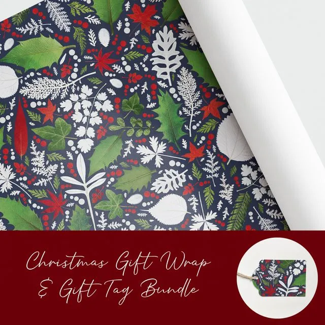 Luxury Christmas Gift Wrap and Tag Bundle, Blue