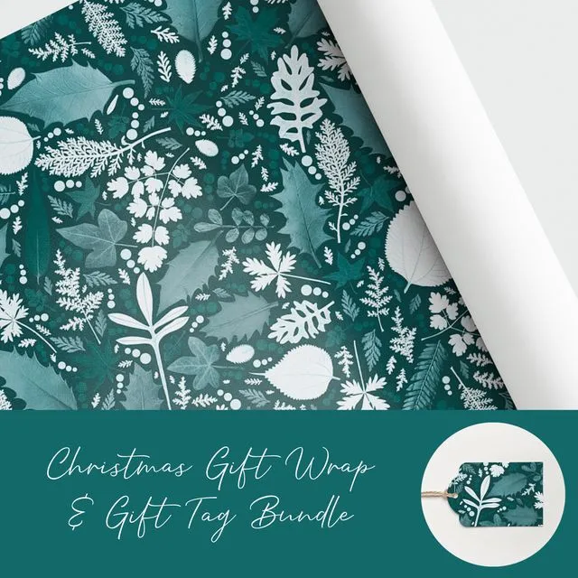 Luxury Christmas Wrapping Paper and Tag Bundle, Green