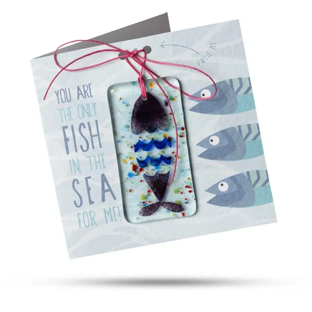 You are the only fish in the sea for me! (3 Fish) - Greeting card with fused glass gift