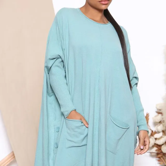 M1372 - Lake Green oversized jumper with decorative buttons