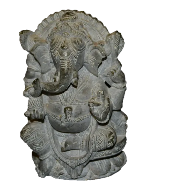 Handcarved Sculpture Soapstone Ganesha - Grey