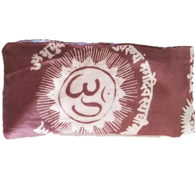 Hand Printed  OM Mantra Eye Mask Pillow for stress release - Brown