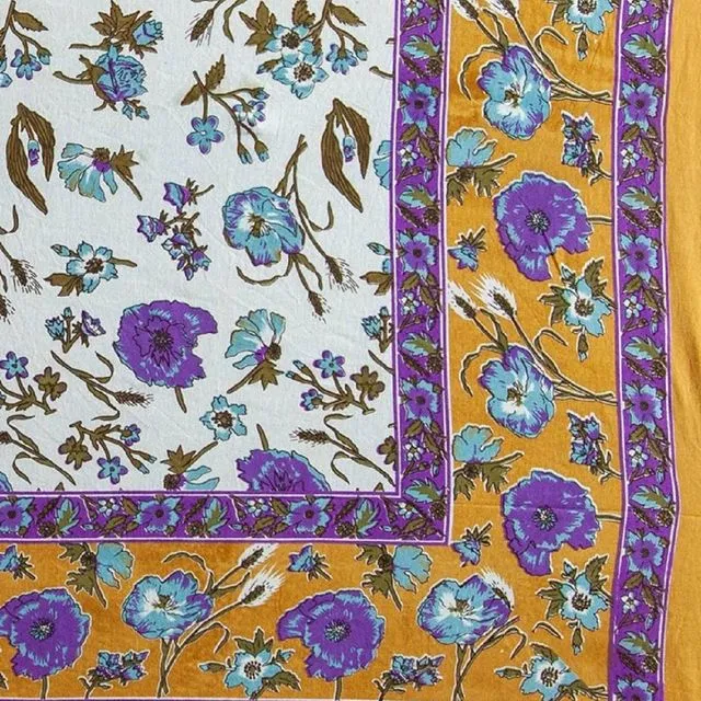Boho Floral printed Wall Hanging picnic Tapestry-Gold & Blue - King