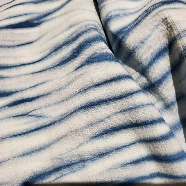Indigo Dyed Hand Printed Cotton Fabric - Stripe