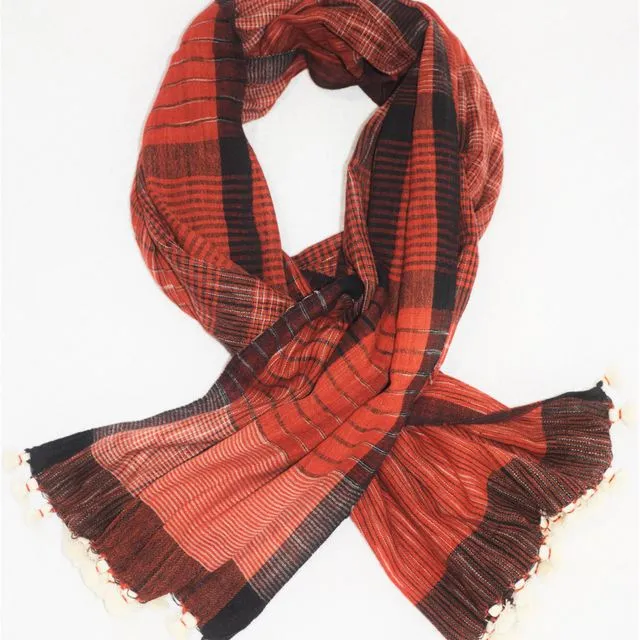 One of kind - Handwoven Bright  cotton scarves for fall - Style 1