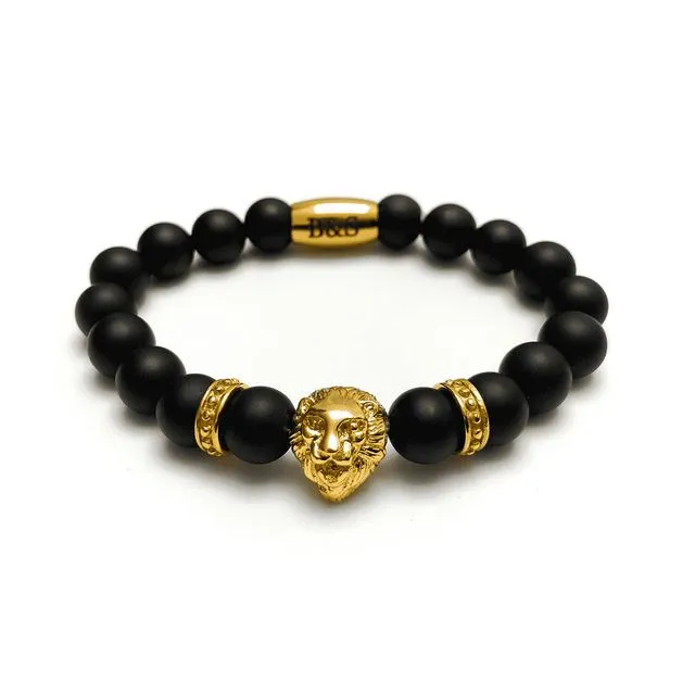 Gold Lion &amp; Black Stones Bracelet