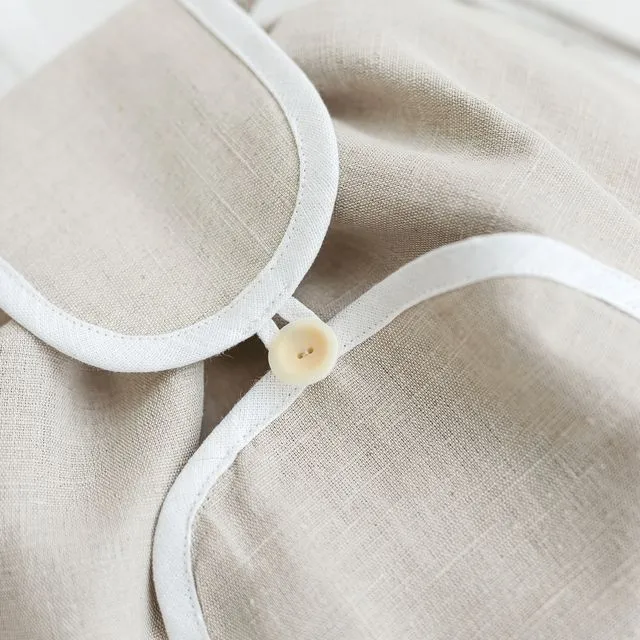 Natural Linen Backpack • Drawstring Boho Bag with White Straps
