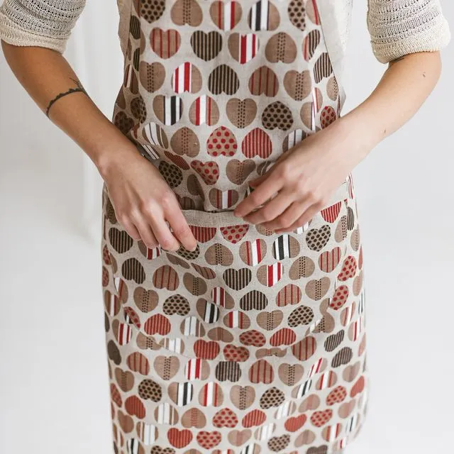 Linen Apron • Apron for Gardening Painting Cooking • Apron with Deep Front Pocket HEARTS