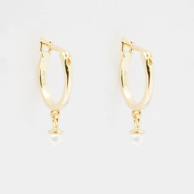 Mae Gold Drop Pearl Huggie Earrings