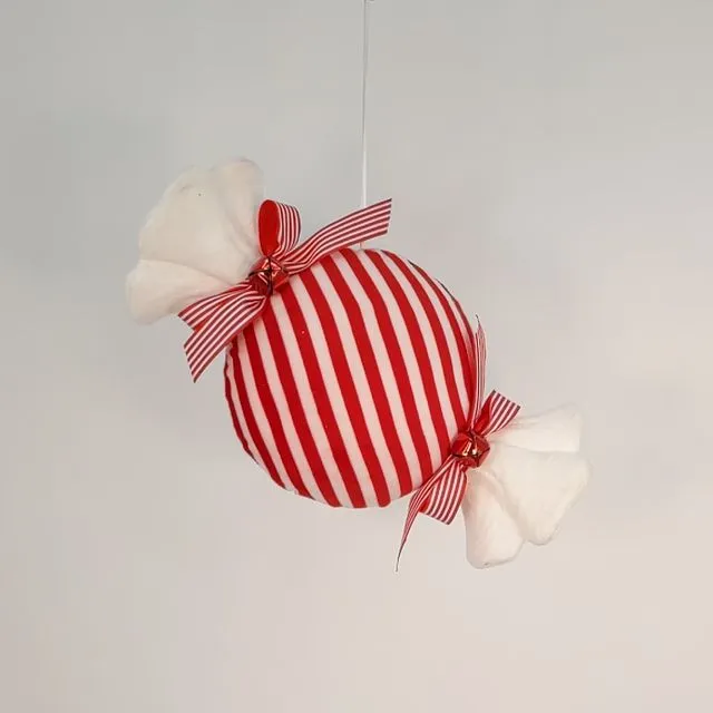 XM20011RDWH GIANT HANGING STRIPED CANDY ORNAMENT,15in-12P