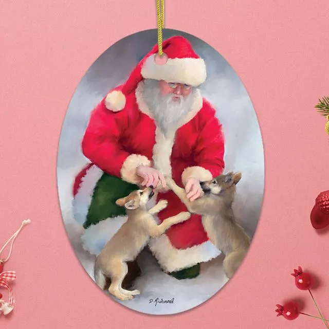 Santa's Wolf Pups Charming Winter Christmas Ornament