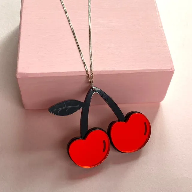 Cherries acrylic Necklace - Sterling Silver
