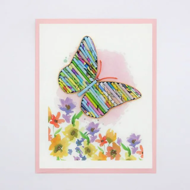 Upcycled Butterfly Card, Handmade from Recycled Magazines