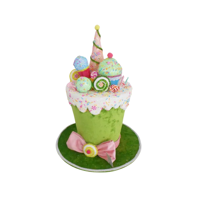 XM20037GRAS MEDIUM GREEN PARTY HAT w/CUPCAKE,17.75in-4P