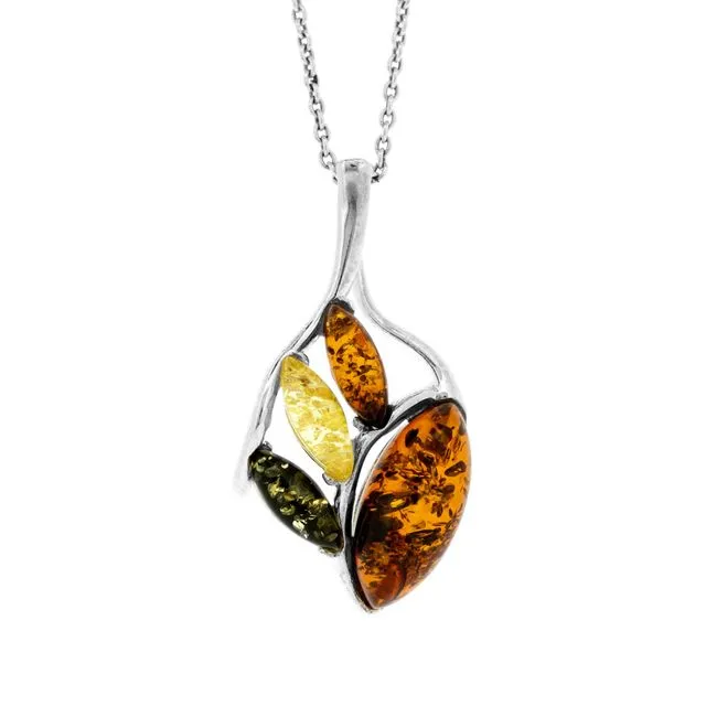 Mixed Amber Leaf Pendant with 18" Trace Chain and Presentation Box