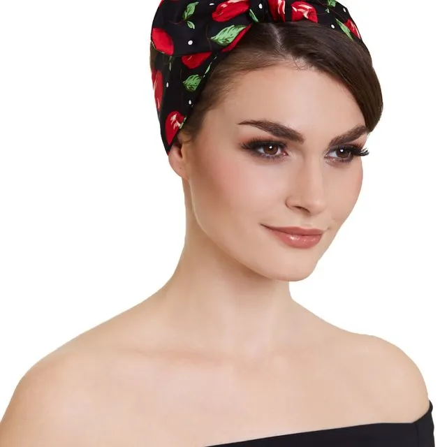 50's Inspired Vintage Cherry Headband in Black