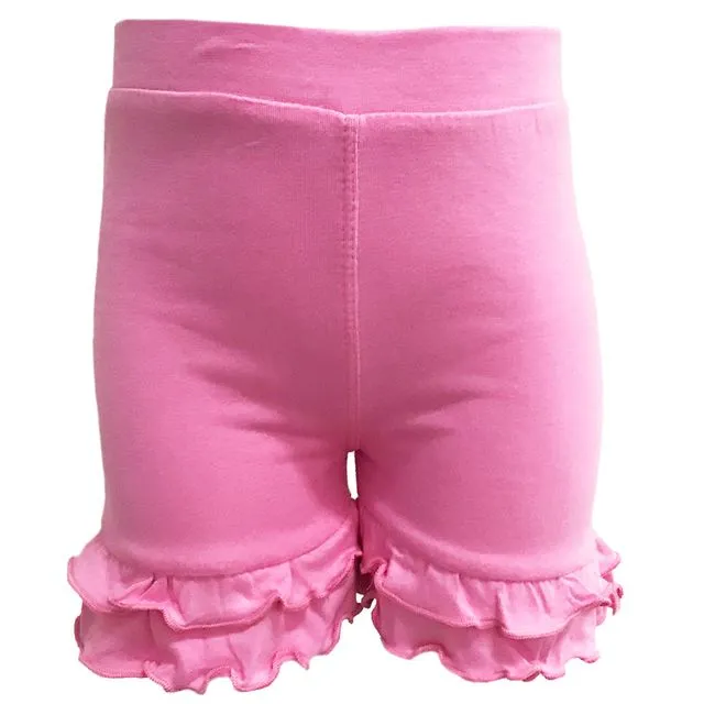 AnnLoren Little/Big Girls Pink Stretch Cotton Knit Ruffled Shorts 4-5T 6-6X 7-8