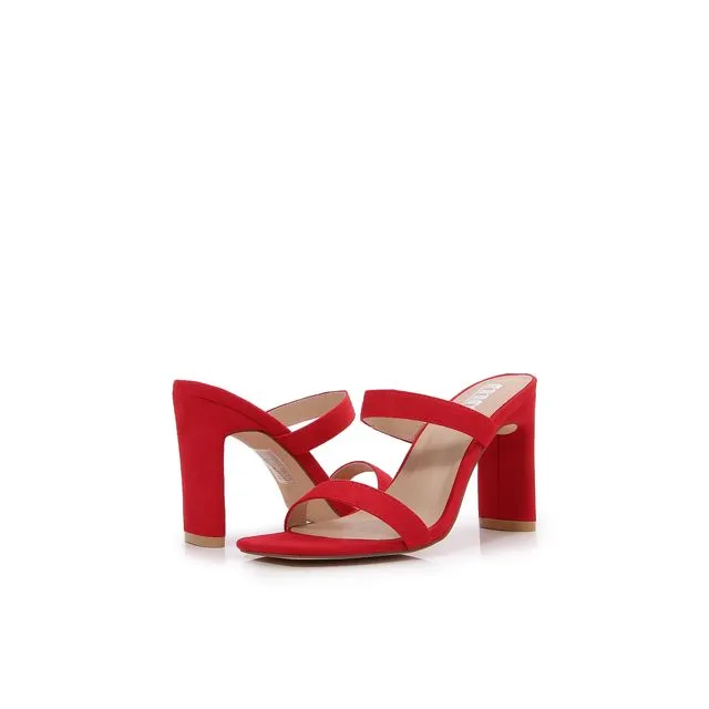Women Open Toe Strap High Chunky Heeled Sandals (Red)