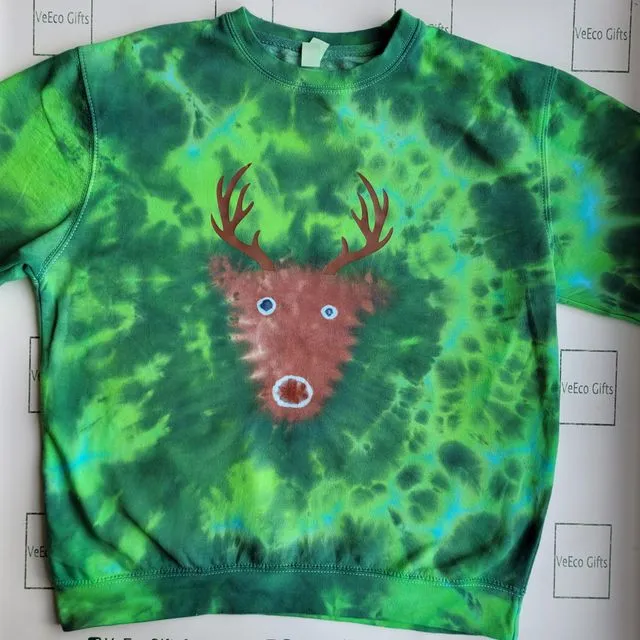 Unisex Christmas Reindeer tie dye sweater - Available sizes 1-2 to 12-13 years