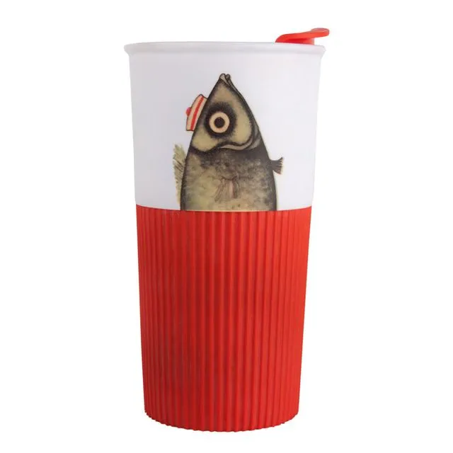 Biggdesign Pistachio Travel Mug 400 ml., Unbreakable, Leak-proof,  Vacuum Cover, Fish Patterned Red White Color Design