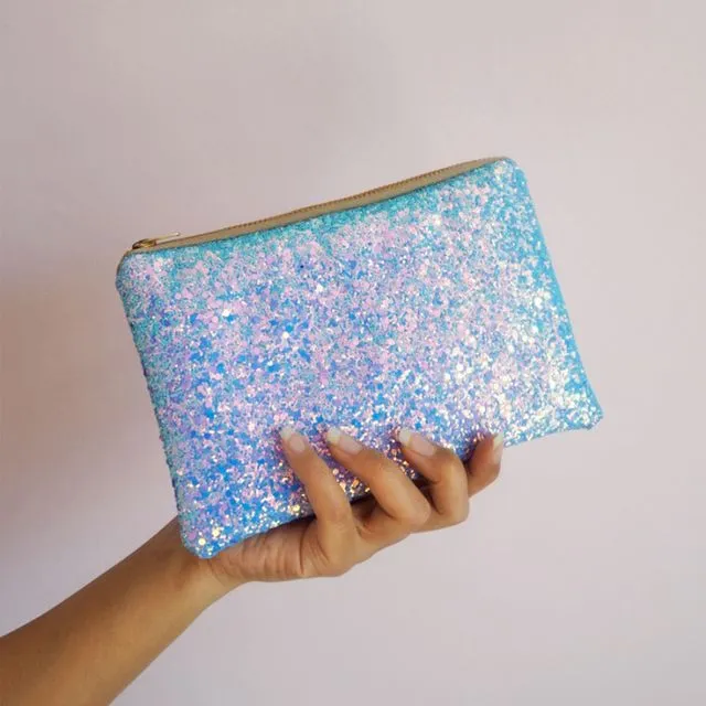 Blue Glitter Makeup Bag