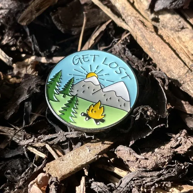 Get Lost Enamel Mountains Pin Badge | With Kraft Card