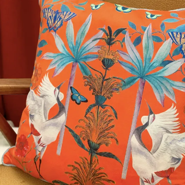 Bright orange watercolour art Cushion 'Tangelo' double sided design, made from Vegan friendly Suede