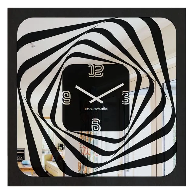 Wall Clock Modern Black Square Unique Handcraft Timekeeper unusual Large Statement Mirrored Office Home Decoration