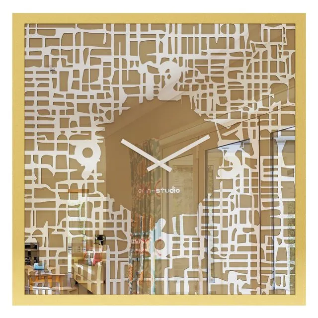 Wall Clock Modern Gold Square Unique Handcraft Timekeeper unusual Large Statement Mirrored Office Home Decoration