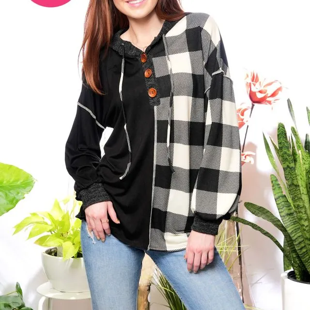 PLAID CONTRAST HOODIE -PACK OF 6 -CT43801A-PL -PLUS SIZE