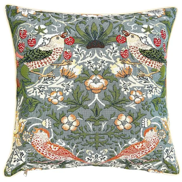 William Morris Strawberry Thief Grey - Panelled Cushion Cover