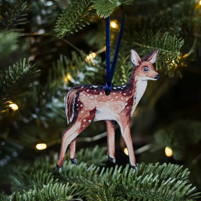 Deer Sustainable Wooden Watercolour Christmas Decoration
