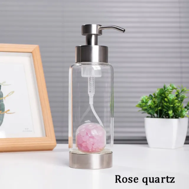 Natural Crystal Glass Bottle for Shampoo Bathroom Decor, Rose Quartz