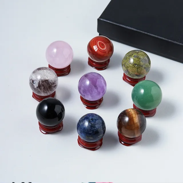 9 Pcs Healing Crystal Gemstone Ball Set with Stand