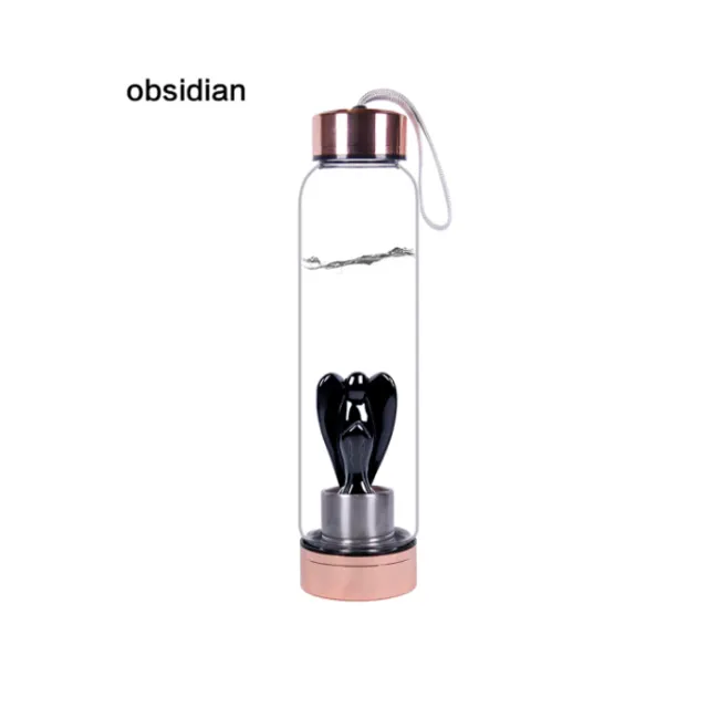 Crystal Glass Water Bottle, Obsidian angel