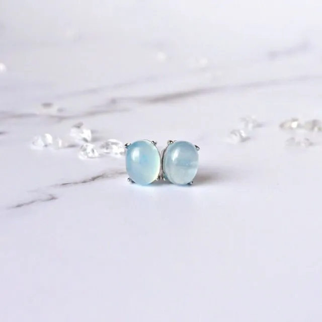 Natural Aquamarine & Moonstone Stud Earrings, Aquamarine (1 pair)