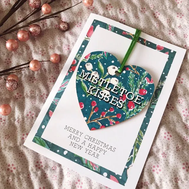 Mistletoe Kisses Christmas Wooden Decoration Card