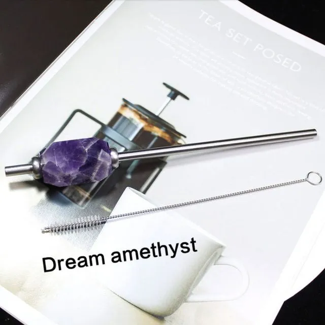 Natural Crystal Stainless Steel Straw, Dream Amethyst