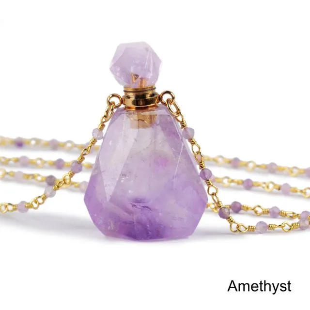 Gemstone Perfume Bottle Pendant Necklace, Amethyst
